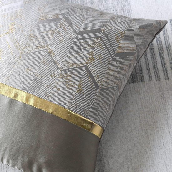 Set van 2 kussenslopen voor bank/auto/slaapkamer luxe moderne minimalistische gouden lederen stiksels, golvende streep decoratieve kussensloop 45 x 45 cm (zilver)