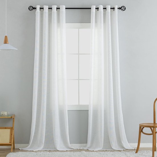 Gordijnen met een natuurlijke linnenlook, met inslagringen (wit, 220 x 140 cm (h x b)