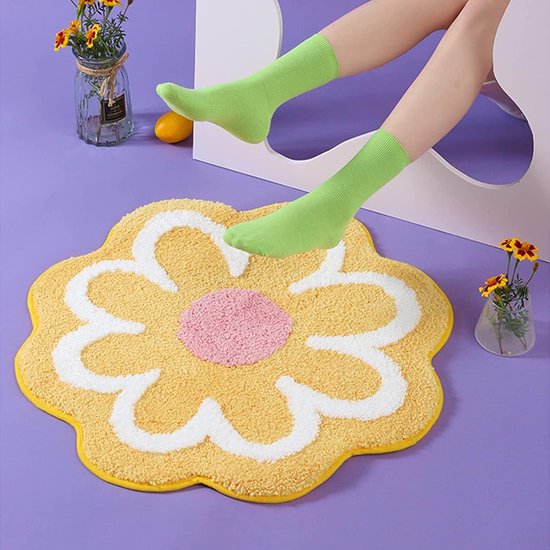 Woonkamertapijt, bloementapijt, zachte antislipbadmat met hoge hygroscopiciteit, badmat, douchemat, tapijt voor badkamer, keuken, woonkamer, toilet, 25,6 x 25,6 inch (geel)