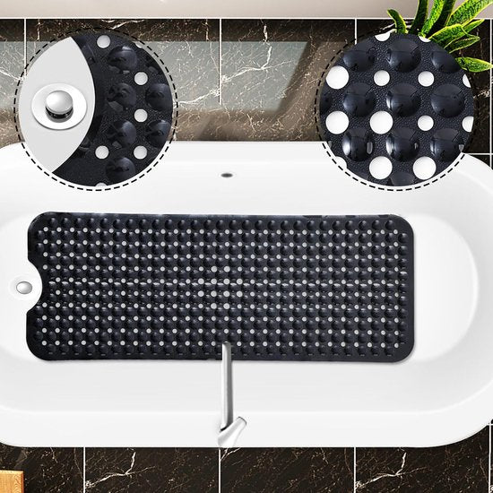 Badmat, antislip, 100 x 40 cm, antislipmat voor badkuip met 300 zuignappen van pvc en rubber, 100% BPA-vrij, machinewasbaar, voor badkuip, badkamervloer (zwart)