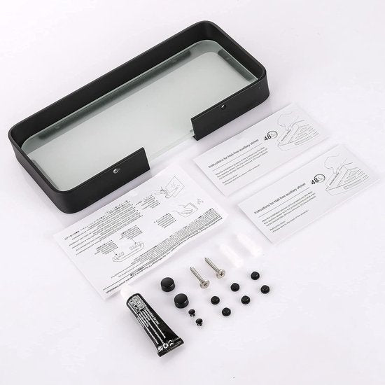 Douchemand zonder boren doucheplank zelfklevende douchebak met roestvrij organizer opslag geen schade gehard glas ruimte aluminium badkameraccessoires 25 cm zwart