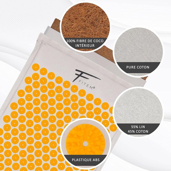 Acupressuurmat met kussen - 100% natuurlijke kokosvulling - massage - verlicht rug- en nekpijn - ischias - spierontspanning - ontspanning en vermindert slapeloosheid