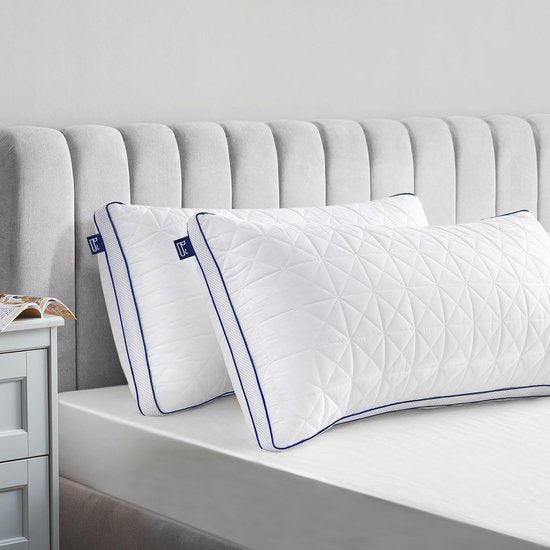 Kussen 40 x 80 cm, set van 2 kussens 40 x 80, 2 x 950 g, microvezel slaapkussen, ademend en wasbaar bedkussen voor mensen met allergieën en zijslapers, zacht, stevig en ondersteunend