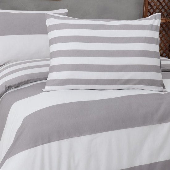 beddengoed 200x200 3-delig grijs & wit - Oeko-TEX 80% katoen & 20% polyester, 1x dekbedovertrek met ritssluiting + 2x kussensloop 50x80 met envelopsluiting, nog steeds model