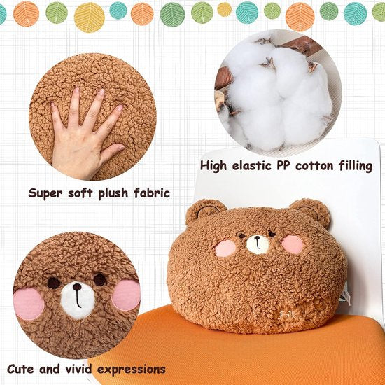 Schattig pluche kussen, sofakussen, knuffeldieren, zachte bankdecoratie, geschenken voor verjaardag, Kerstmis, 35 x 27 cm (beer)