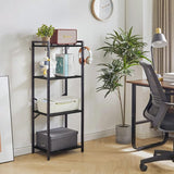 Boekenrek, 4 verdiepingen opbergrek, plantenrek, opbergrek met stalen frame, voor woonkamer, kantoor, werkkamer, hal, industriële stijl, zwart