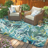 Sunshine Outdoor tapijt, weerbestendig, bloementapijt, uv-bestendig, buitentapijt, bladeren, palmen, jongen, voor tuin, balkon, terras, groen, 120 x 170 cm