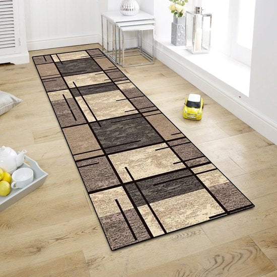 Tapijtloper voor gang, keuken, woonkamer, slaapkamer, 6 mm dikke keukenloper, antislip, polyester, duurzaam, wasbaar, tapijtloper, geometrisch patroon, aanpasbaar