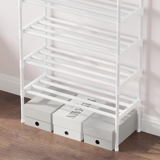 8-laags witte verstelbare schoenenrekken, schoenenopslag, hoge schoenenrek, organizer, plankhouder, standaard voor 24 paar schoenen, 56 x 30 x 140 cm, extra robuuste constructie