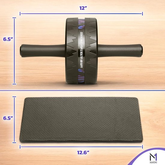 Ab Roller Wheel (30 cm x 16,5 cm, zwart) met kniekussen, buikspiertrainingsapparaat voor romp- en buikkrachttraining, oefenwielen