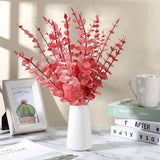 Kunstmatige eucalyptus decoratieve tak, pakket van 20 planten, eucalyptusbladeren, eucalyptusstam, kunstplanten, kunstmatige eucalyptusbomen, zilveren dollar, nepplant (20, rood)