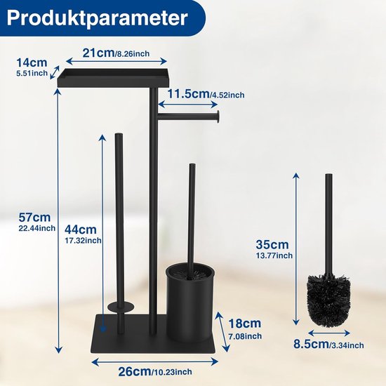 Roestvrijstalen toiletpapierhouder, staand met wc-borstel, toiletpapierhouder met vochtige doekjeshouder, toiletpapierhouder met wc-borstel, wc-set met toiletpapierhouder, staand en toiletborstel
