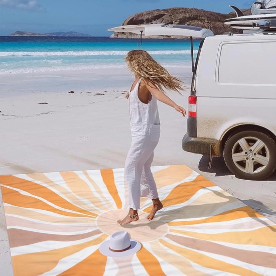 Picknickdeken zandvrij 280 x 300 cm waterdichte stranddeken voor 4-8 personen, lichtgewicht en draagbare sneldrogende strandmat, outdoor campingdeken voor strand, wandelen, reizen - Boheems
