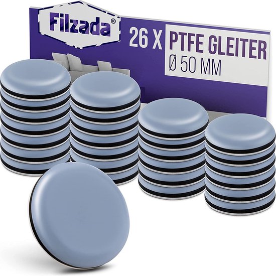 26 x zelfklevende teflonglijders, Ø 50 mm (rond), professionele meubelglijders/tapijtglijders, PTFE (teflon)