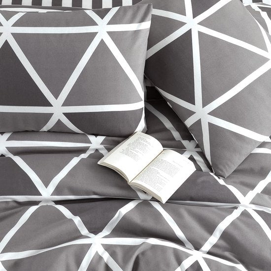 Stripe Beddengoed, 155 x 220 cm, grijs, ademend, renforcé beddengoedset met 1 dekbedovertrek van 155 x 220 cm en 1 kussensloop van 80 x 80 cm, beddengoed, grijs