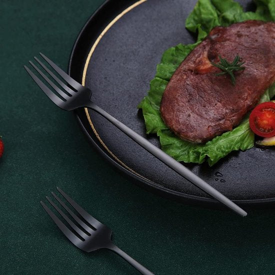 Matzwarte dinervorken 6-delig roestvrij staal 8,4 inch vorken Bestekset Dessertvorken Tafelvorken Saladevorken voor huishouden, keuken of restaurant Vaatwasmachinebestendig