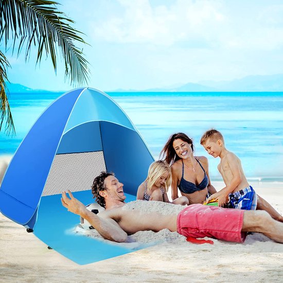 trandschelptent, draagbaar, extra licht strandtent, voor 2-3 personen, inclusief draagtas en tentstokken, uv-bescherming, strandtent voor familie, strand, tuin, camping