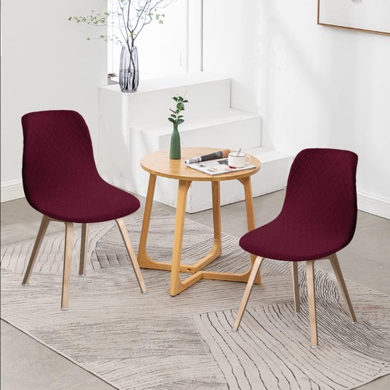 Shell Stoelhoezen Retro Stoelhoezen - Stretch Spandex Print Lounge Hoek - Stoelhoezen voor Eetkamer Keuken Feest Banket Club Home Decor (Wijnrood, Set van 4)