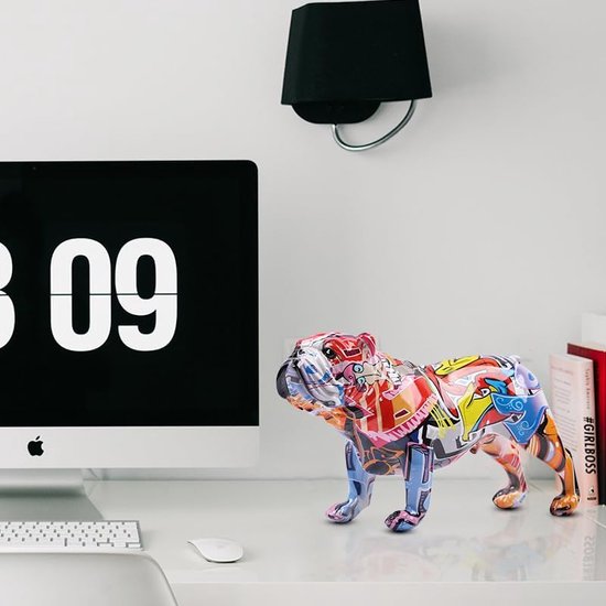 Gekleurde graffiti Bulldog-sculptuur Graffitikunst staand Britse Bulldog Franse Bulldog-standbeeld Decoratie Kleur Hond Mode Hars Technologie Decoratie Hond (C)