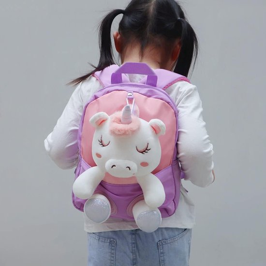 Kleine kinderrugzak, afneembare pluche pop, kinderrugzak, eenhoornrugzak, kindertas voor 2-5 jaar, kleuterjongens en -meisjes