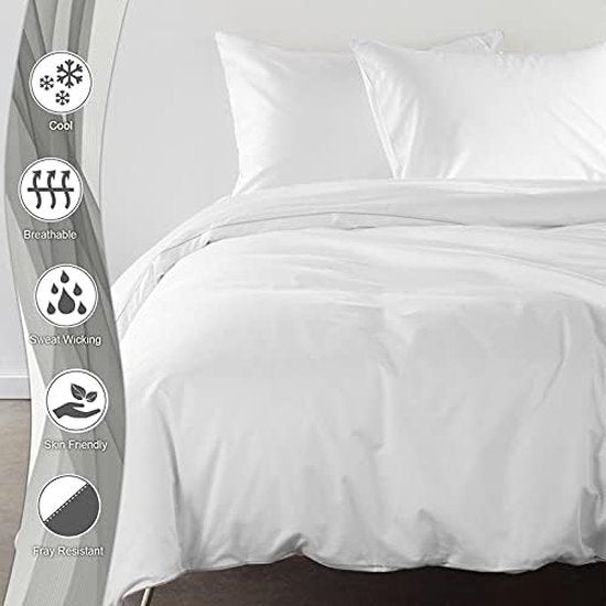 600 Thread Count Cotton Bed Linen, 100% Long Staple Cotton Duvet Cover and Pillowcase, 100% Cotton Mako Satin, 2-Piece Bedding Set, 135 x 200 cm + 80 x 80 cm, White