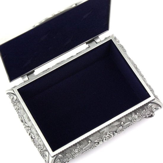 Sieradendoosje van metaal in antieke look, bloemenmotief met 3 rozen