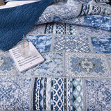 Patchwork sprei 220 x 240 cm, blauwe bedsprei voor tweepersoonsbed, vintage stijl, gewatteerde zomerdeken met kussenset, gemaakt van katoen en polyester, shabby chic