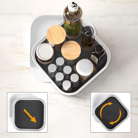 Lazy Susan Draaitafel Kastorganisator voor Hoekkast - Roterend Vierkant Kruidenrek voor Keukenopslag en Organisatie, Antislip Koelkastorganizer