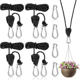 Klik op de afbeelding voor een uitgebreide weergave Set van 4 ratelhangers Verstelbare touwhanger 4M, 1/8 inch Rateltouw Trekratel Ratelhaak Verstelbare touwhaak Ratel Touwratel voor kamerplanten Buitentent (zwart)