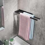 Handdoekenrek, zonder boren, zwart mat handdoekenrek, badkamer, roestvrij staal, badhanddoekrek, zelfklevend handdoekenrek, dubbel, 39 cm