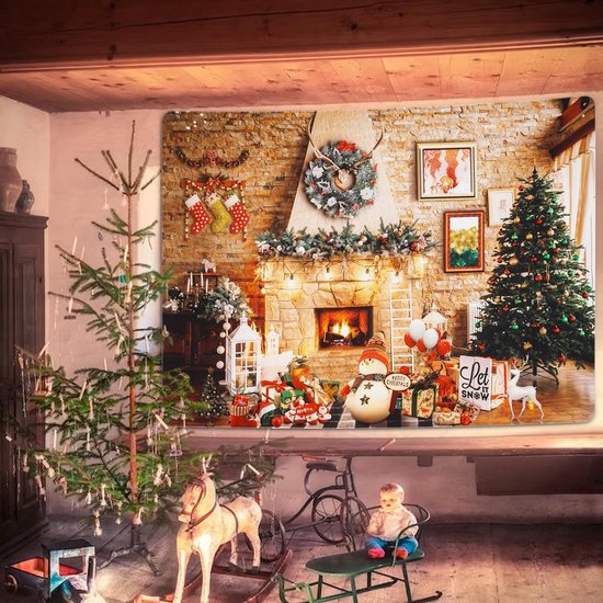 Wandtapijt Kerstmis wanddoek muur opknoping esthetische kerstboom open haard geschenken wandtapijt thuis kerstdecoratie wanddecoratie voor slaapkamer woonkamer slaapzaal 210 x 150 cm