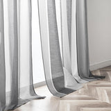 Voile Curtains, Semi-Transparent Short Striped Eyelet Curtain, Modern Home Style, White + Grey, 122 x 140 cm (H x W), for Decoration, Children's Room, Living Room, Bedroom, Set of 2