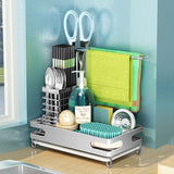 Spoelbak organizer, 304 roestvrij staal, sponshouder, keuken, lappenhouder, spoelbak, organizer, caddy met opvangbak voor opberghulp, keuken