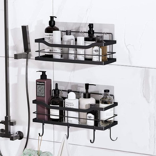 Doucheplank zone met 4 haken, set van 3 douchemanden, doucheplank, shampoohouder, doucheplank voor badkamer en keuken