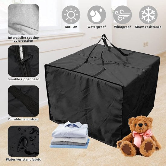 Opbergtas tuinkussens, vierkante opbergtas voor loungekussens, tuinkussens, opbergtas van 210D Oxford, waterdicht, uv-bestendig, 81 x 81 x 61 cm (zwart)