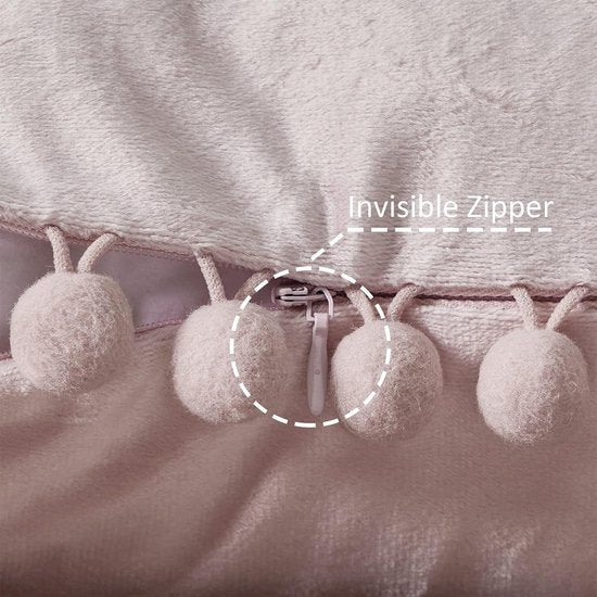 Fluwelen kussenslopen met pompons, effen, decoratief, hoofdkussen, zitkussen, voor de bank, slaapkamer, kantoor, auto