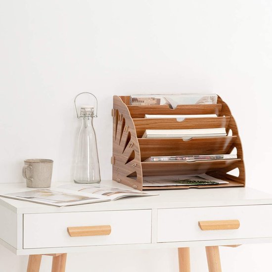 Office File Organizer voor documenten, afneembaar, 5 niveaus, letterorganizer, bureauvakhouder, opslag voor A4-documentpapier, tijdschriften, 34,8 x 28 x 28 cm