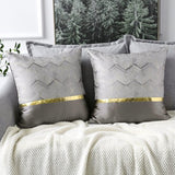 Set van 2 kussenslopen voor bank/auto/slaapkamer luxe moderne minimalistische gouden lederen stiksels, golvende streep decoratieve kussensloop 45 x 45 cm (zilver)