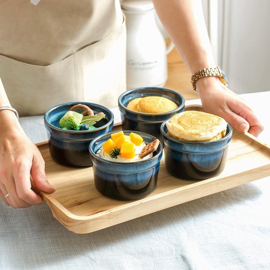 4 stuks soufflé vormpjes, 240 ml crème brûlée-schaaltjes, pastetvorm, kleine ovenschotels, mini-ovenschotels, geschikt voor oven en magnetron, sterblauw