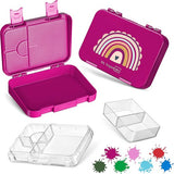 Bento Box lunchbox voor kinderen, met 4 + 2 vakken, extreem robuust, lunchbox, ideaal voor kinderopvang en school (paars, regenboog)