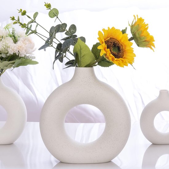 3 stuks keramische donutvaas handgemaakte ronde bloemenvazen decoratieve vazenset moderne decoratie voor pampasgras