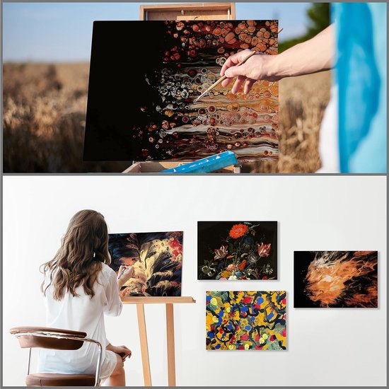 4 stuks lege zwarte doeken om te beschilderen, 40 x 50 cm, voorgespannen groot canvas, zwart canvas voor acrylverf, olieverfschilderijen, schetsen en tekeningen