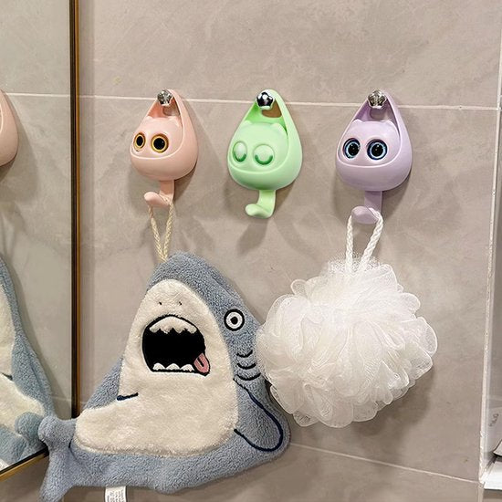 3 stuks oogknipperende kattenhaken, kattenhaken, dierenhaken, zelfklevende sleutelhaken, garderobehaken voor kinderen, mantel, sjaal, muts, handdoek, sleutel (roze, paars, groen)