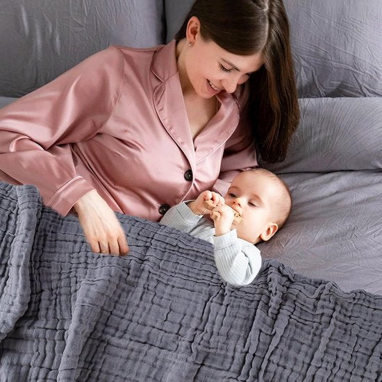 baby-inbakdoek, mousselinedoek, 120 x 105 cm, ademende mousselinedoeken, katoen, mousselinedoeken, baby, baby-inbakerdekendoeken voor jongens en meisjes (grijs)
