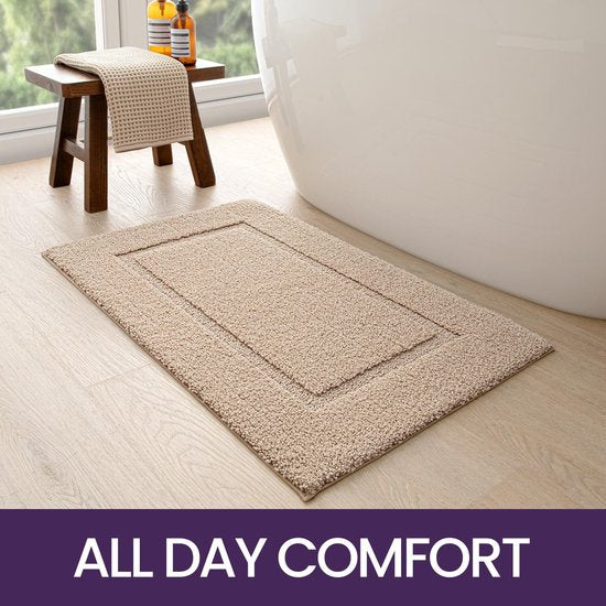 Badkamertapijt 60 x 110 cm, badmat antislip wasbare zachte badmat, microvezel absorberende badmat, badmatten voor badkuip, doucheruimte en badkamer - beige