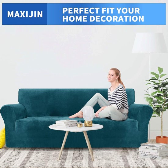 Thick fluwelen bankovertrekken, 3-zits - super stretch, antislip, voor honden- en kattenharen, huisdiervriendelijk- 1-delige elastische meubelbescherming, pluche bankovertrekken, 3-zits - Zwartgroen