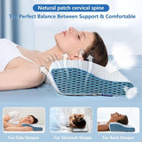 Traagschuimkussen, hoofdkussen, nekkussen, orthopedisch slaapkussen, afneembaar ergonomisch nekkussen, verlicht hoofd, schouder en nekpijn, wit-blauw, 50 x 30 x 10/6 cm