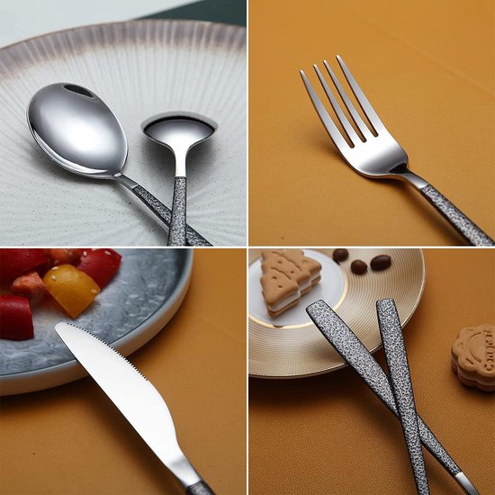 Bestekset 30 stuks coating met zwarte Marsgreep, roestvrij stalen mes lepel vorken bestekset bestek set bestek set service voor 6 personen