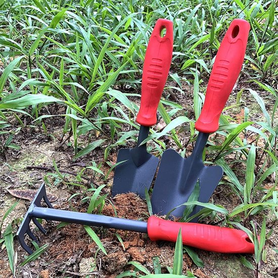 TUINGEREEDSCHAPSSET 3 STUKS Handscheppen voor de tuin Tuinscheppen met ergonomische rubberen antisliphandgreep Inclusief troffel Transplantatie Troffel Cultivator Handhark