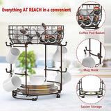 Bekerhouder, staande krakelstandaard, capsulehouder, kopjesrek, organizer, metaal, voor koffiekopjes en bekers, koffiebar, accessoires en keukenorganisatie, 12 haken (brons)